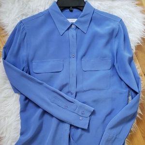 Equipment pocket silk blue blouse -small